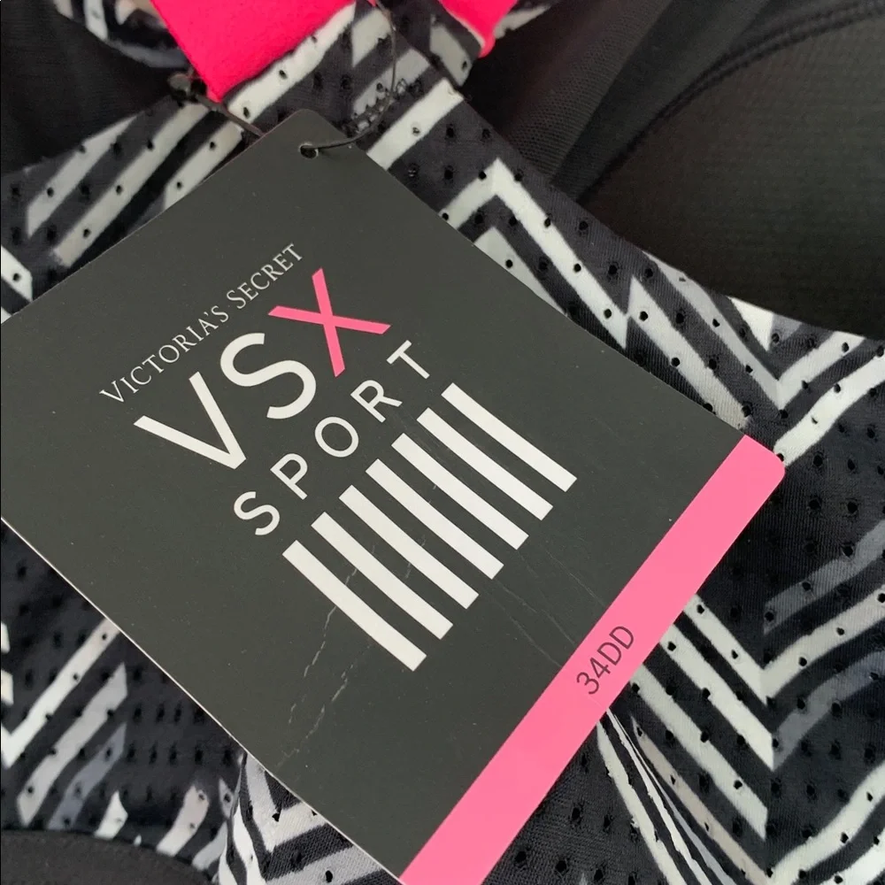 VSX sport Chevron Black and Neon Pink lightweight Sports Bra izec34DD